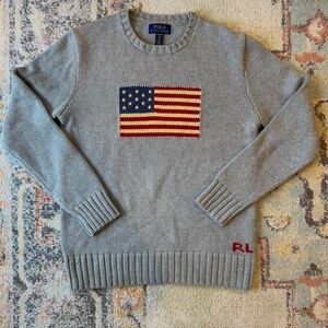 Polo by Ralph Lauren Gray American Flag Crewneck Sweater